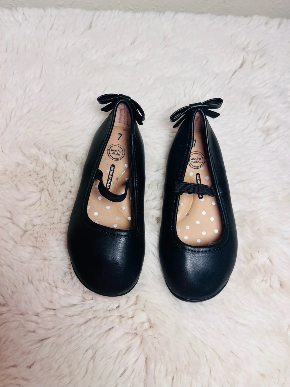 wonder nation Black Girls' Mary Jane Ballet Flats with Heel Bow
